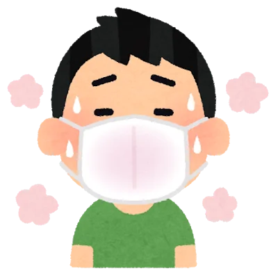 夏にマスクで蒸れて暑がる人のイラスト
