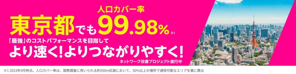 楽天モバイルの人口カバー率(東京)